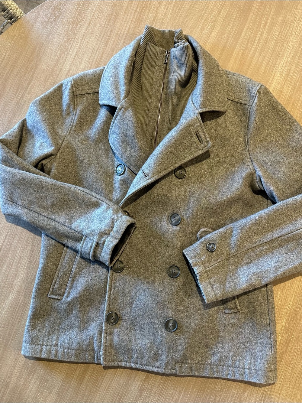 Divided by H&M Gray Wool Blend Peacoat Double Breasted Zip Front M